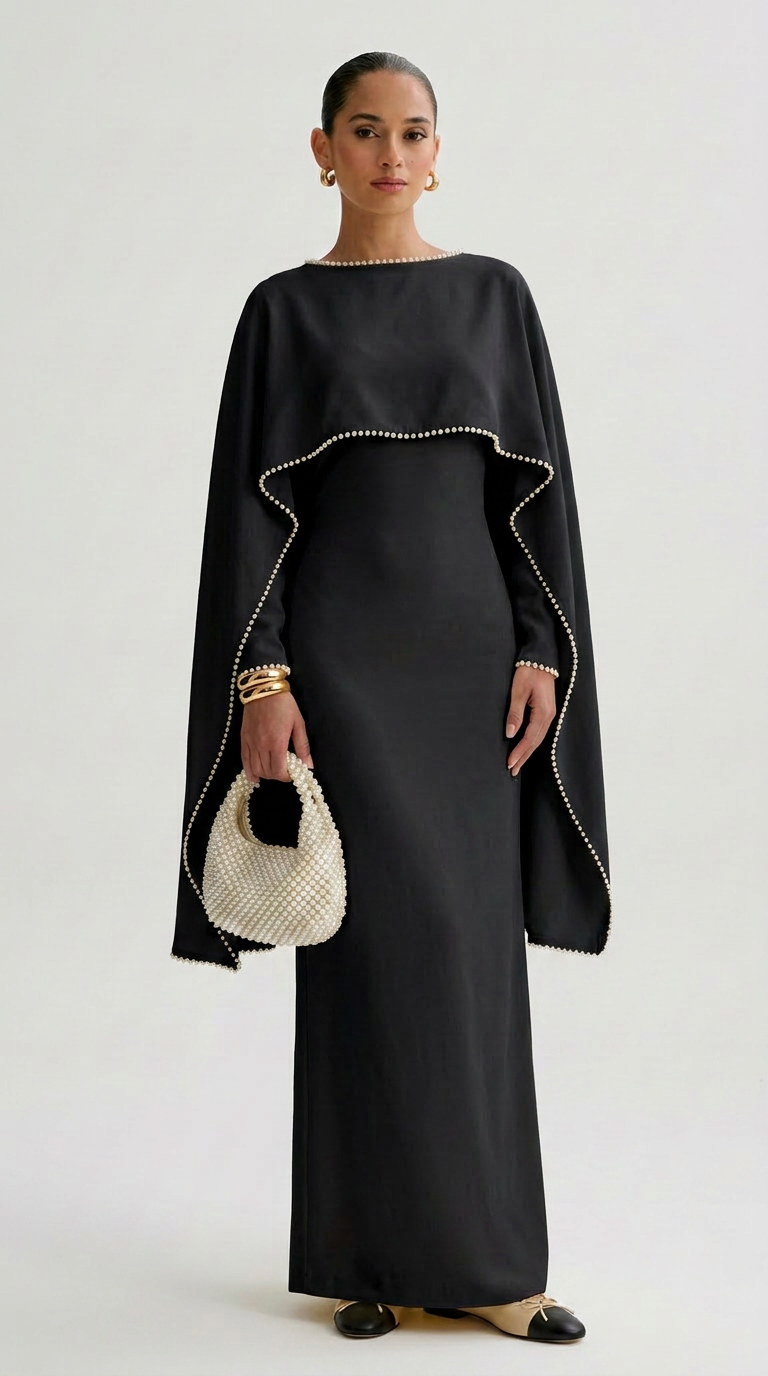 OLYVA – Maxikleid mit Perlenbesatz
