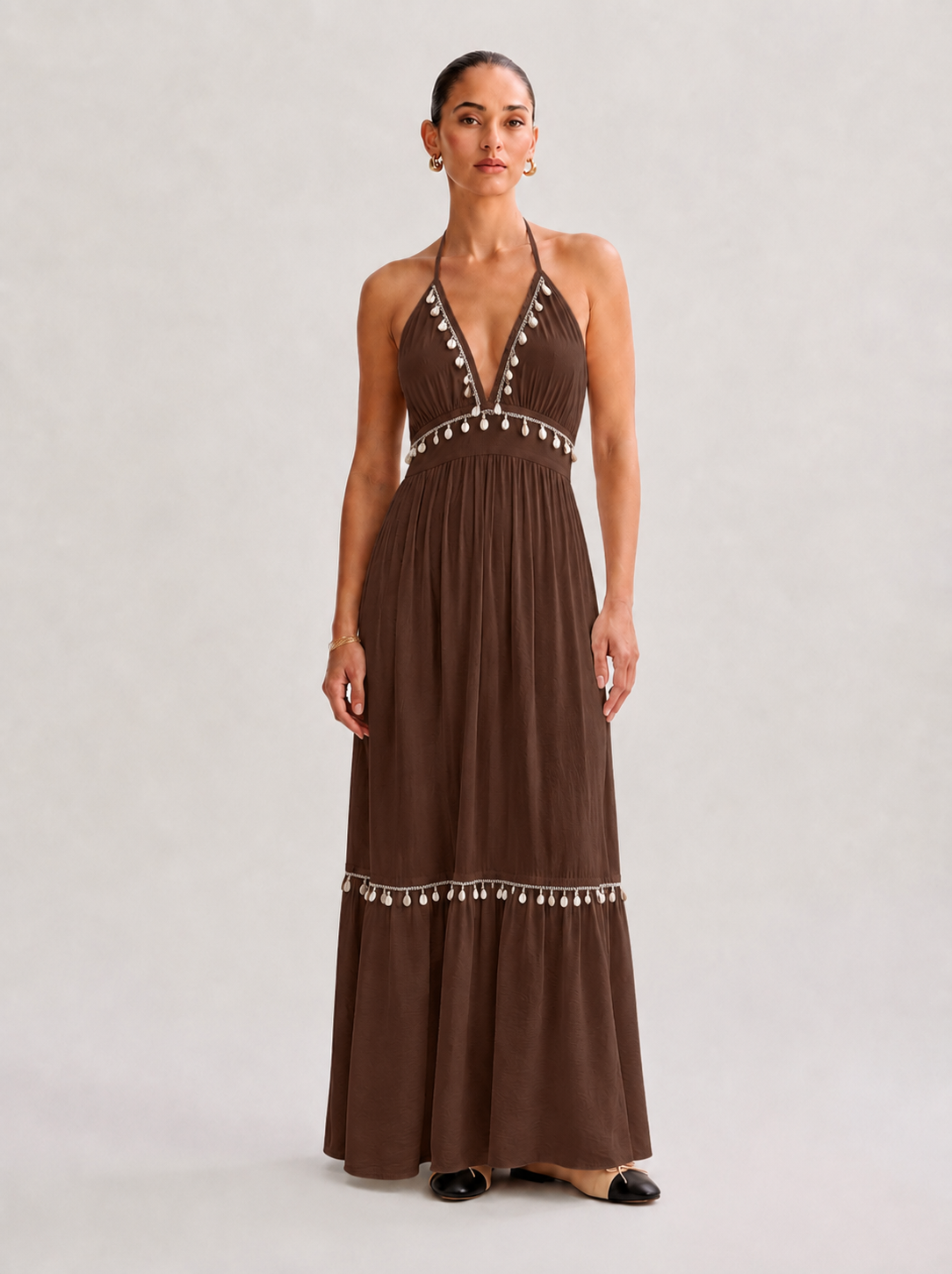 OLYVA-Maxikleid mit Muschel-Details