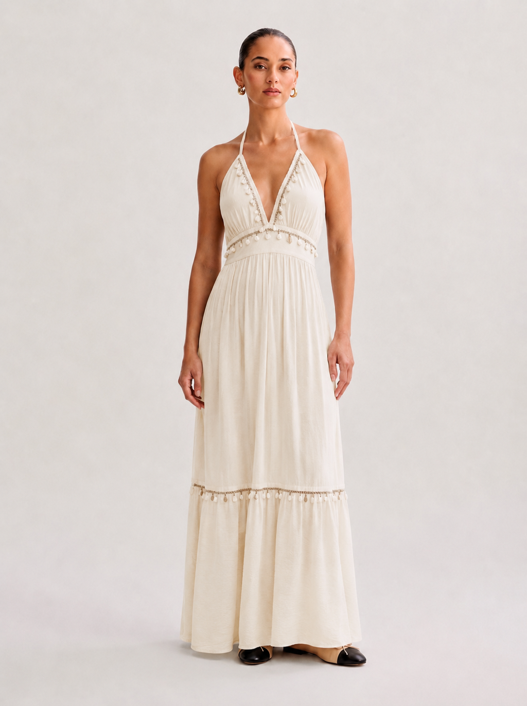OLYVA-Maxikleid mit Muschel-Details