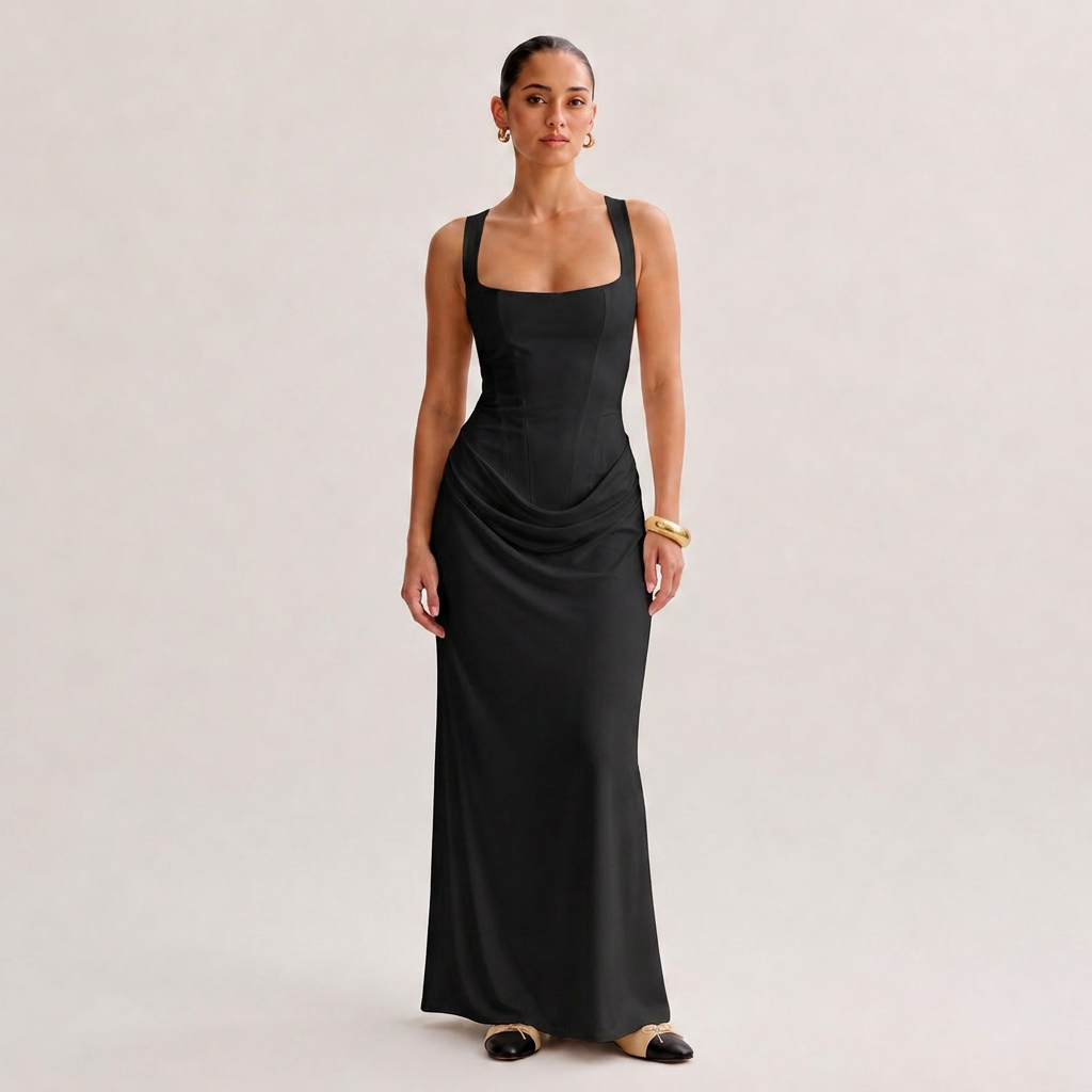 OLYVA-Satin-Maxikleid