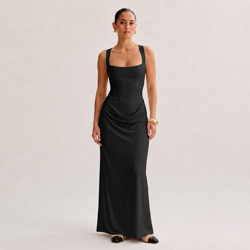 OLYVA-Satin-Maxikleid