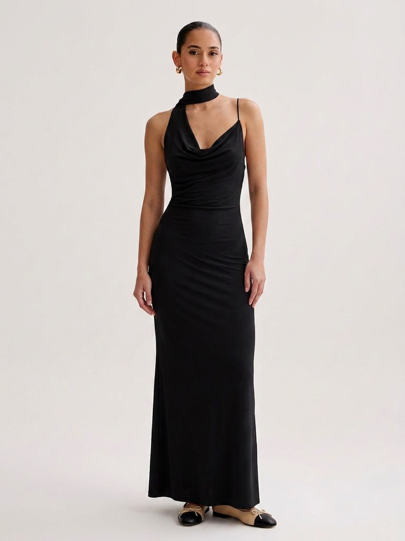 OLYVA - Bordeauxrotes Maxikleid