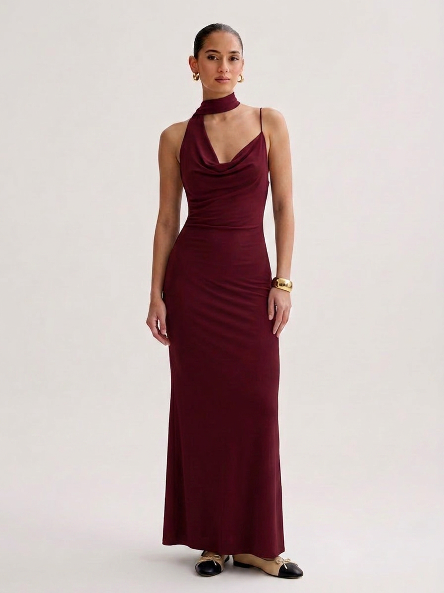 OLYVA - Bordeauxrotes Maxikleid