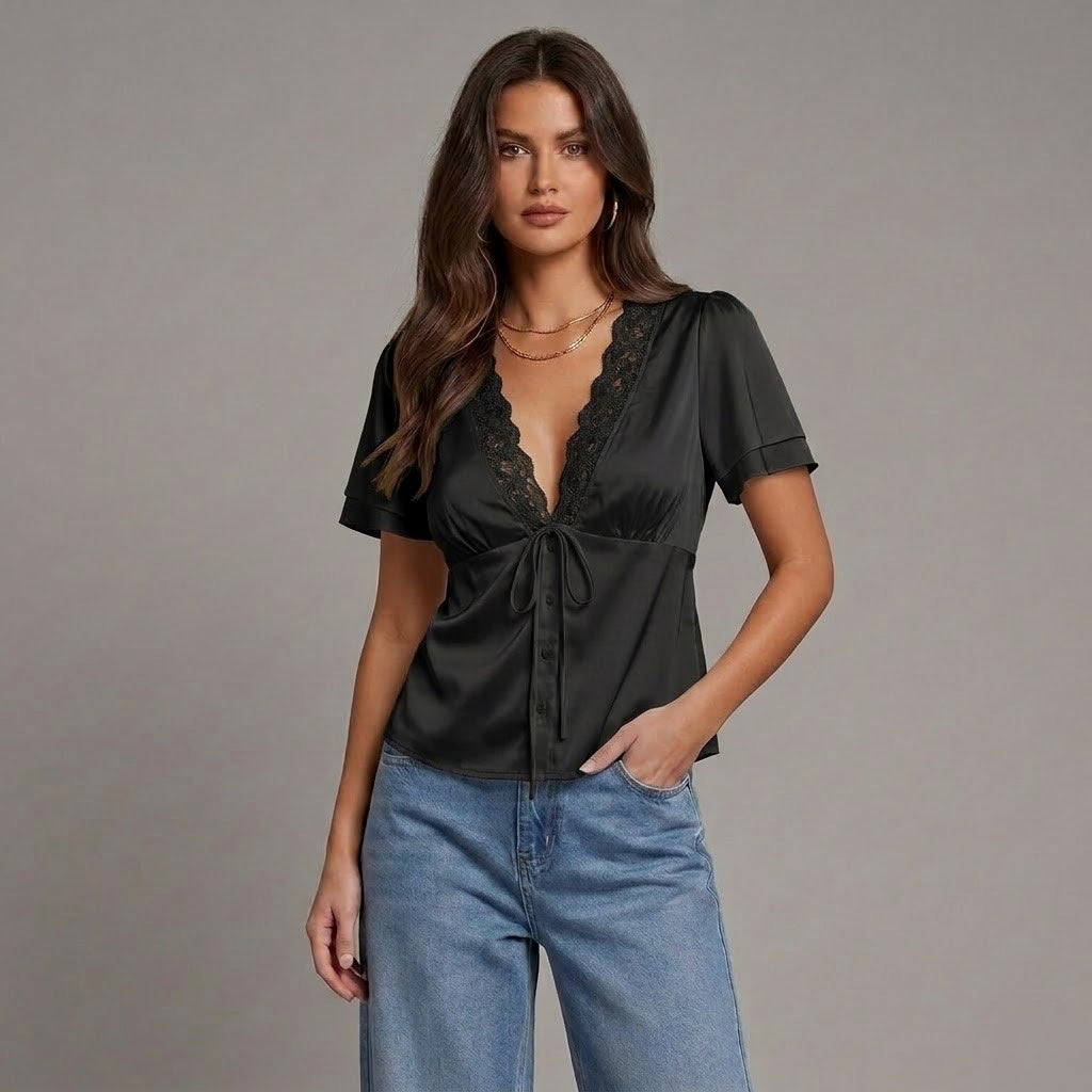 OLYVA – Bluse mit Spitzenbesatz