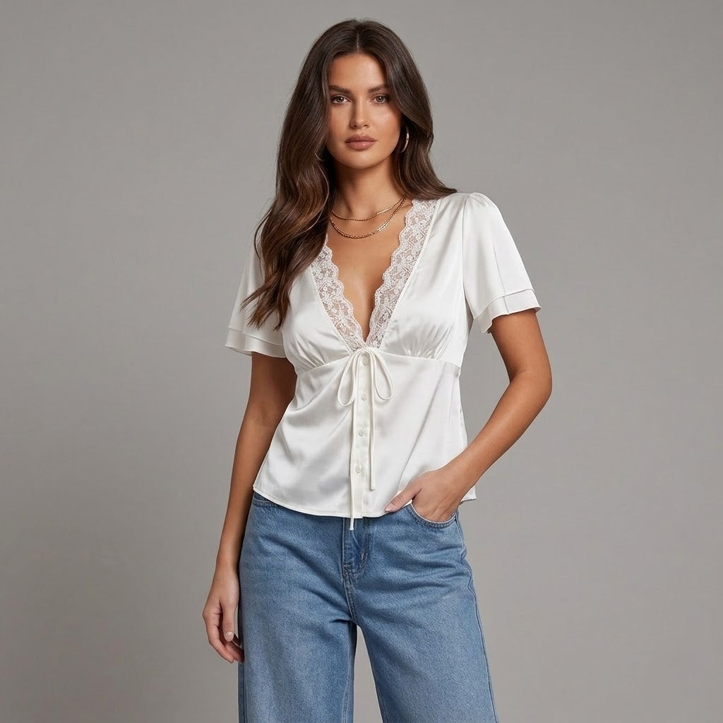 OLYVA – Bluse mit Spitzenbesatz
